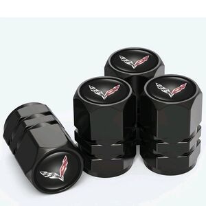 NEW! CORVETTE Black Tire Valve Stem Caps with Logo